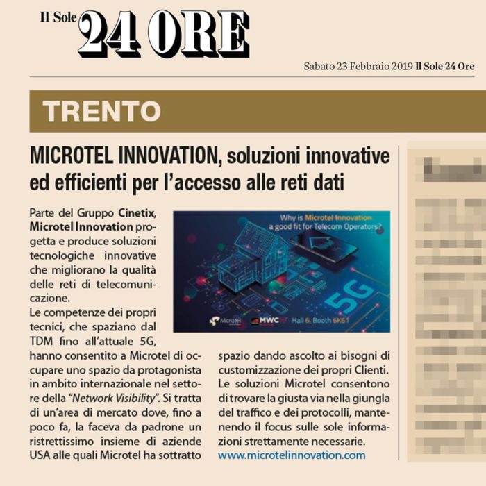 Il Sole 24 Ore: Microtel Innovation on the news